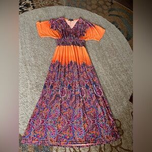 Calessa Vibrant Orange Paisley Maxi Dress